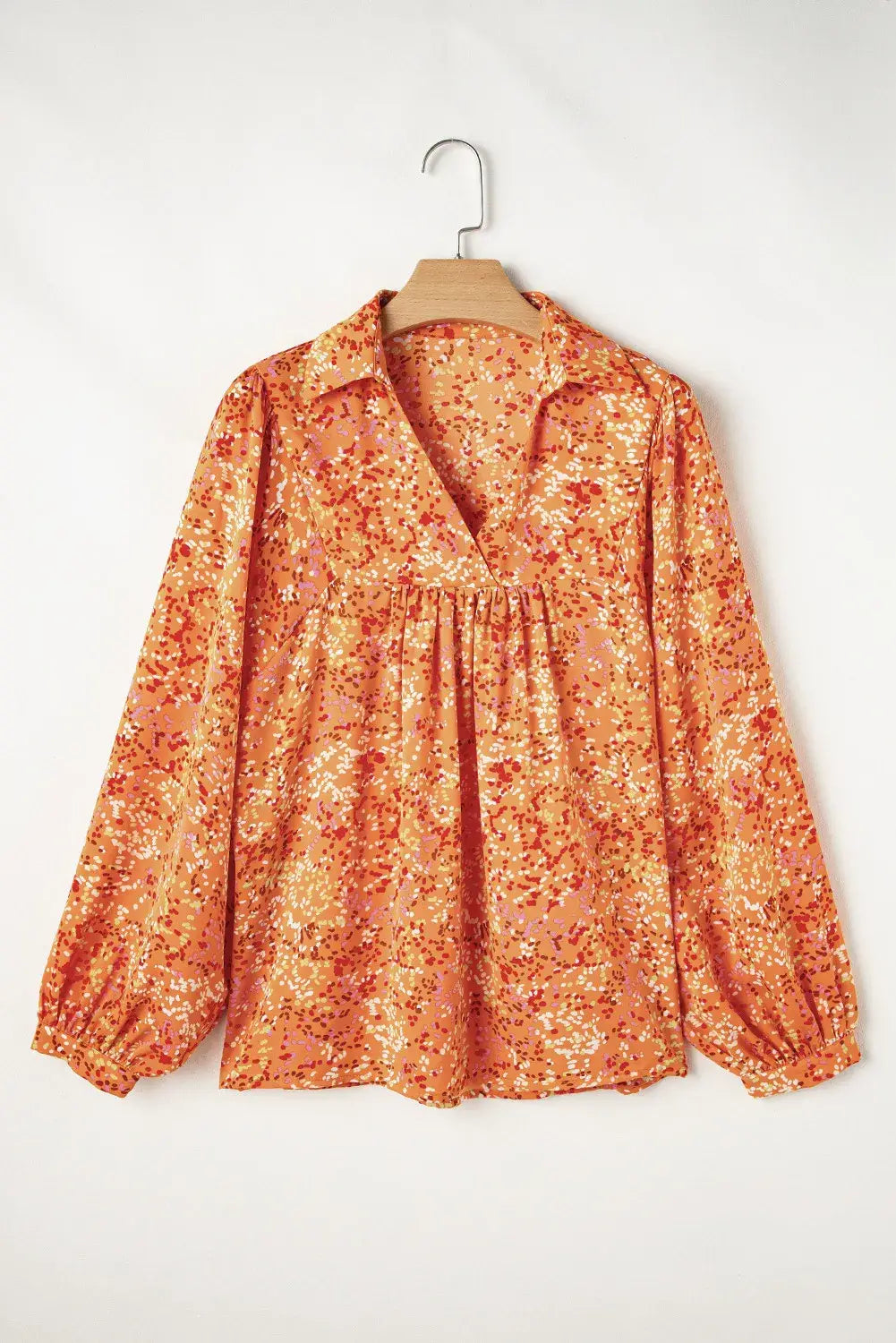 Abstract Print Collared V Neck Babydoll Blouse: Bonbon / 100%Polyester / L