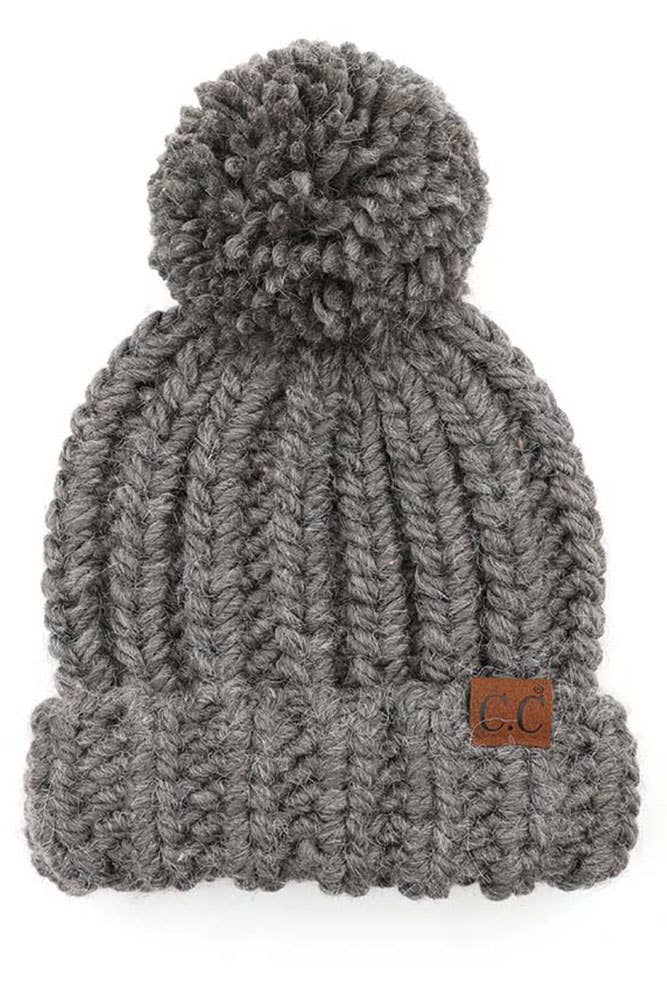 C.C Special Chunky Yarn Beanie Winter Hat: Grey