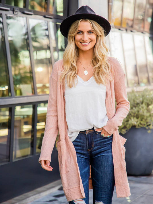 Margeau Soft Ribbed Cardigan: Pink / Medium