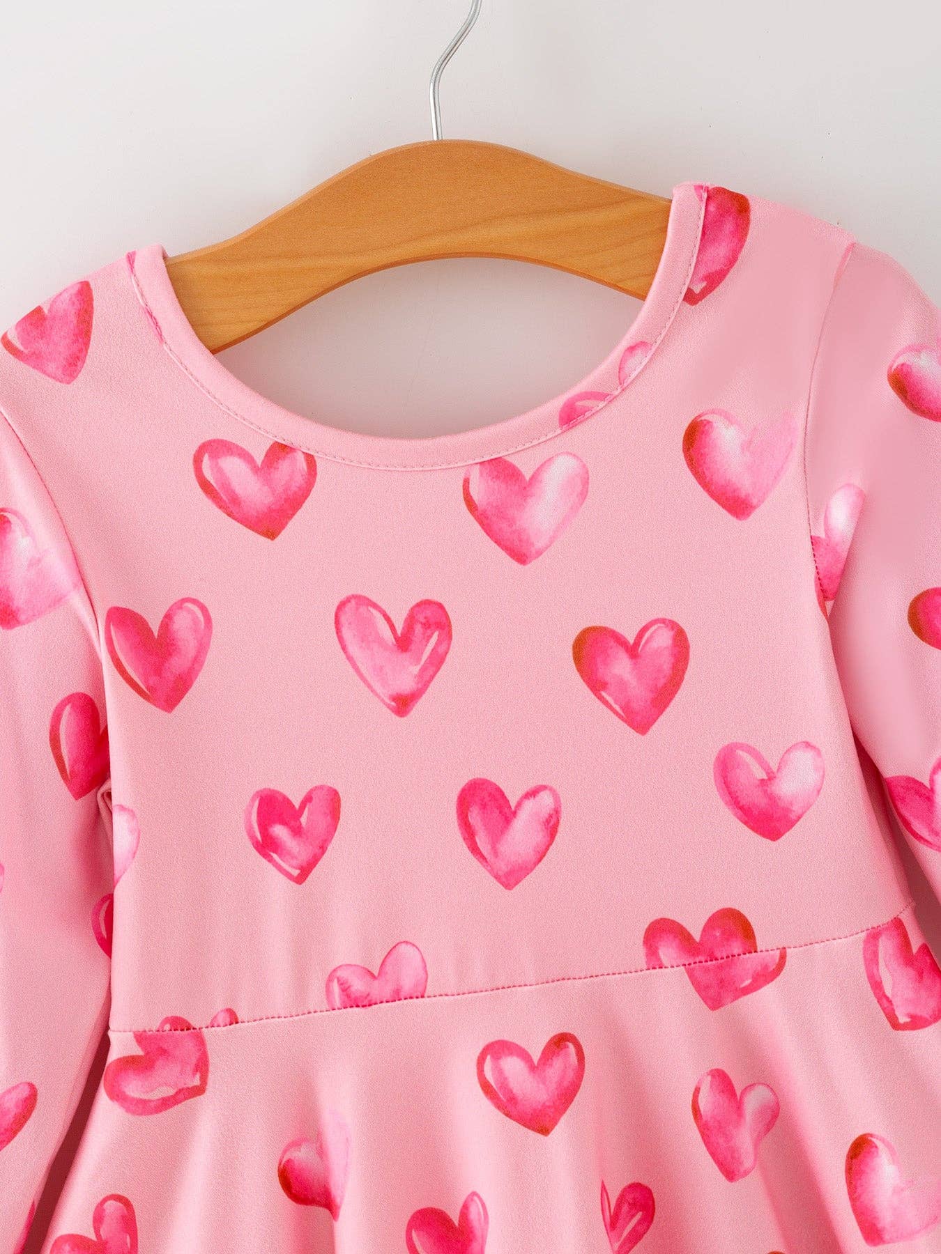 Girls Valentine Party Dress – Pink Heart Print Long Sleeve: 2