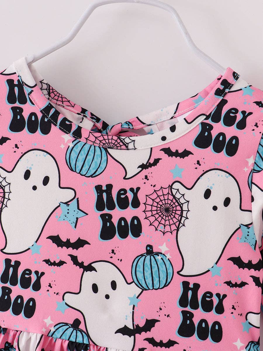 Halloween Pink Hey Boo Ghose Print Girl Twirl Dress: 3Y