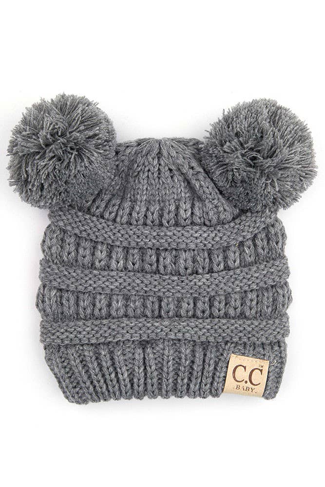 C.C Baby Knit Double Pom Pom Beanie: Indi Pink