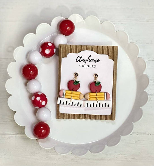Teacher Earrings  | Back to School Earrings: Apple/Pencil/Ruler