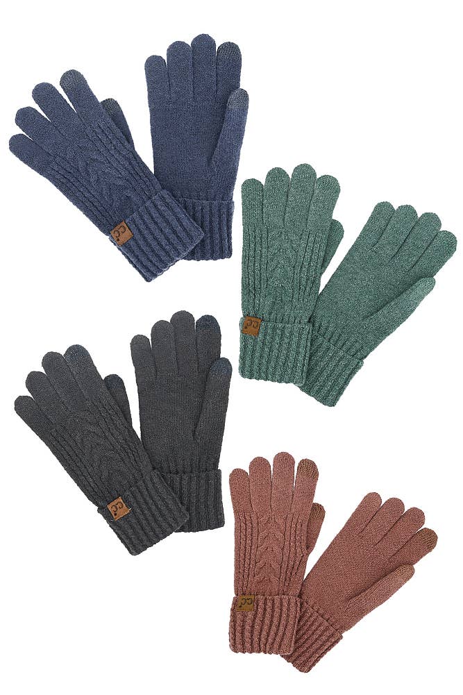 C.C Cable Knit Winter Gloves: Forest Green