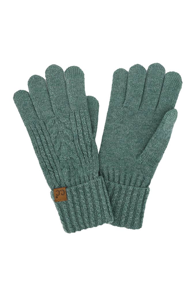 C.C Cable Knit Winter Gloves: Forest Green