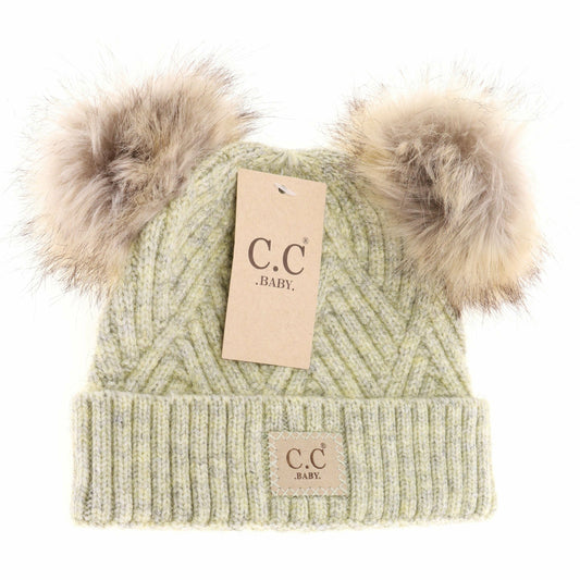C.C Large Patch Newborn Knit Hat- Baby2060PomPom: Lemon Mix
