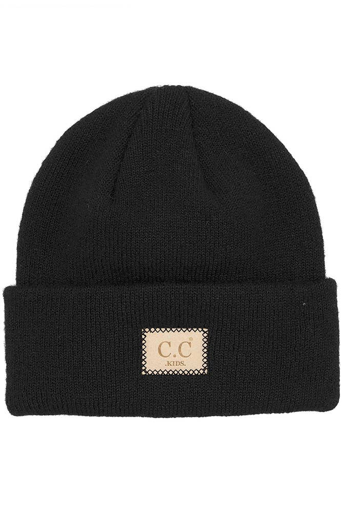 C.C Kids Suede Patch Beanie Hat: Light Melange Gray