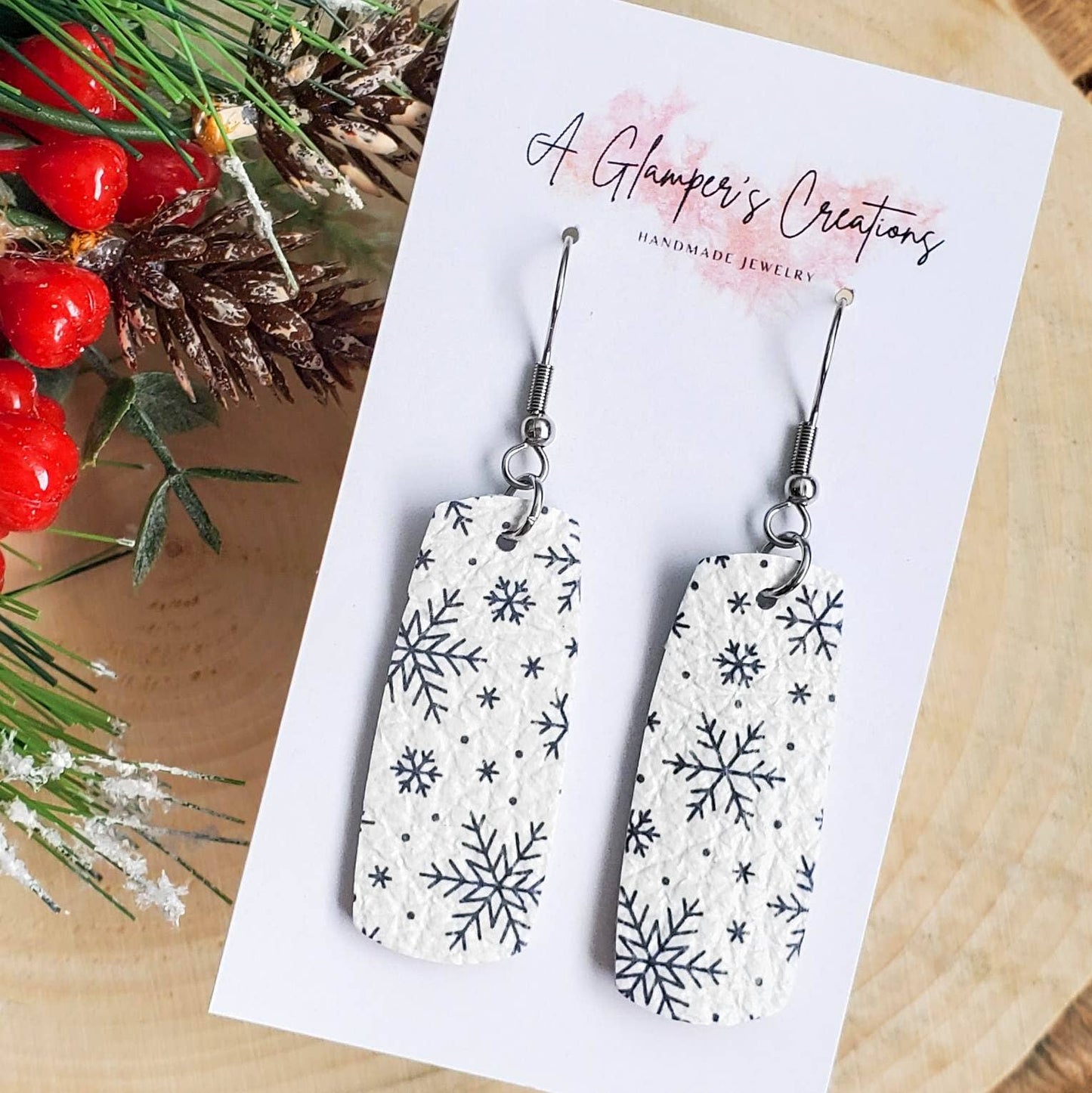 Snowflake Mini Bar Leather Earrings