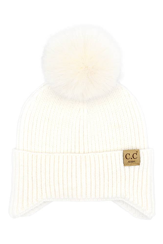 C.C Kids Ear Flap Pom Beanie: Pink
