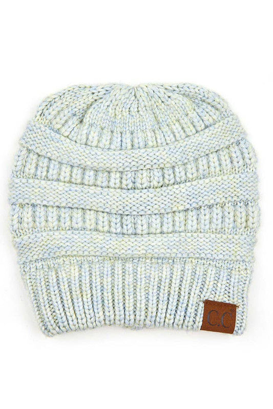 C.C Mixed Soft Yarn Knit Beanie: Pastel Blue