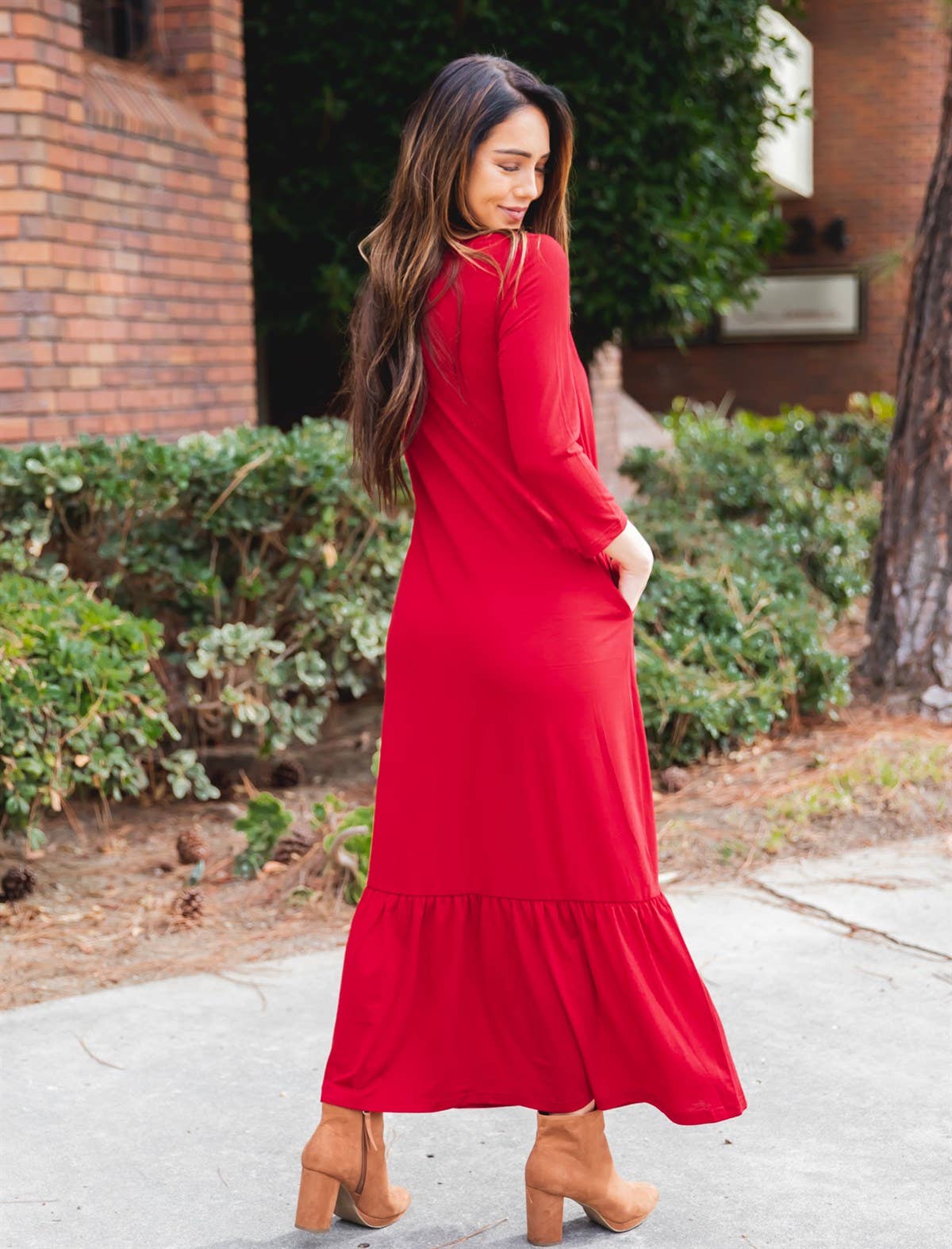 3/4 Sleeve Maxi Sander Dress: Green / Large