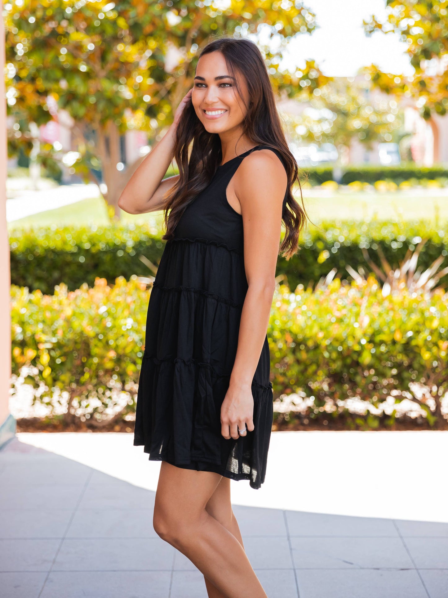 Peplum Tiered Ruffle Swing Dress: Charcoal Gray / X-Large