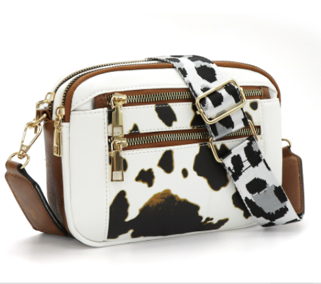Color Blocked Multifunctional Zipper Crossbody Bag: White