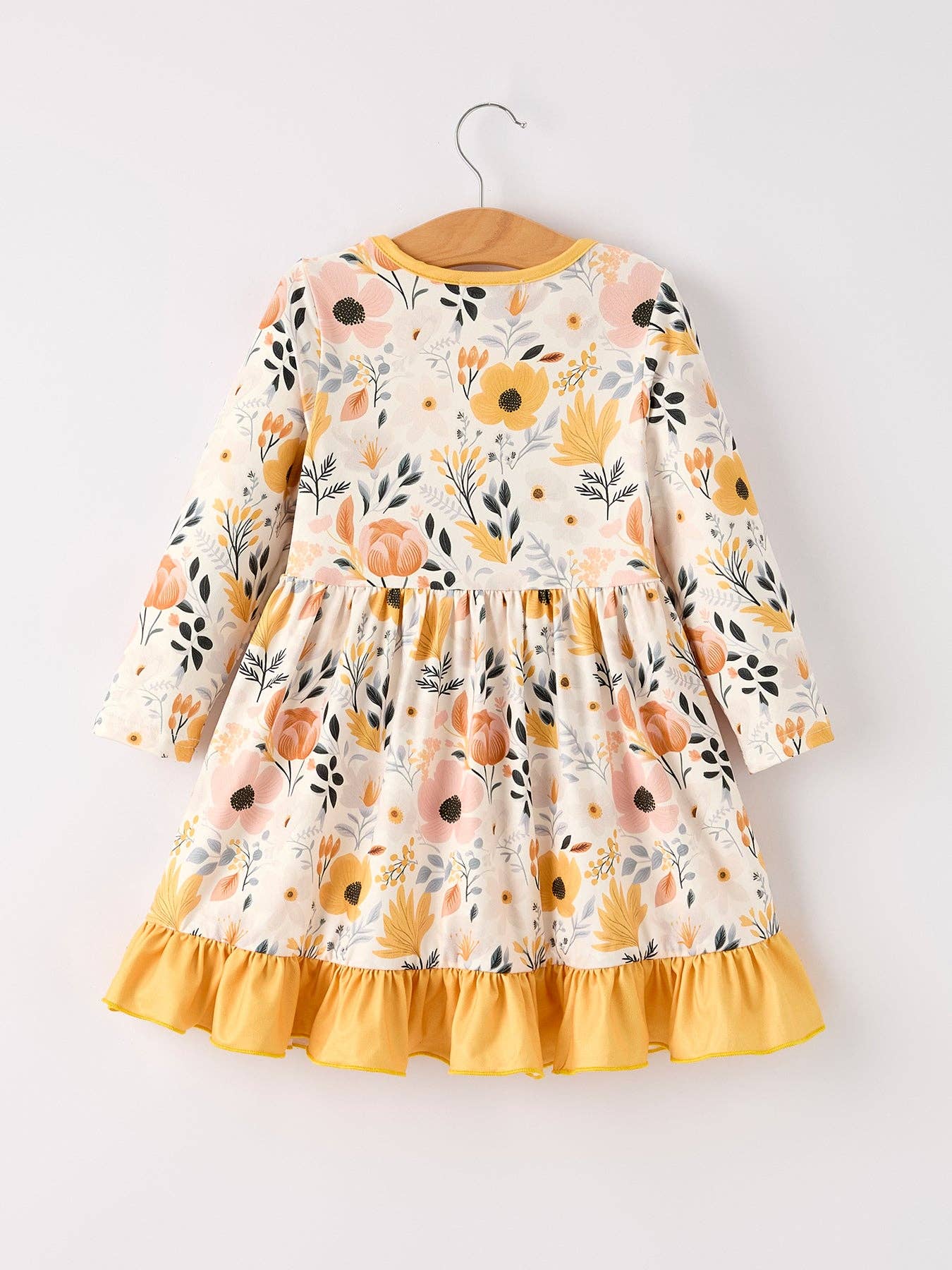 Winter Floral Long Sleeve Ruffled Girls Dress: 3