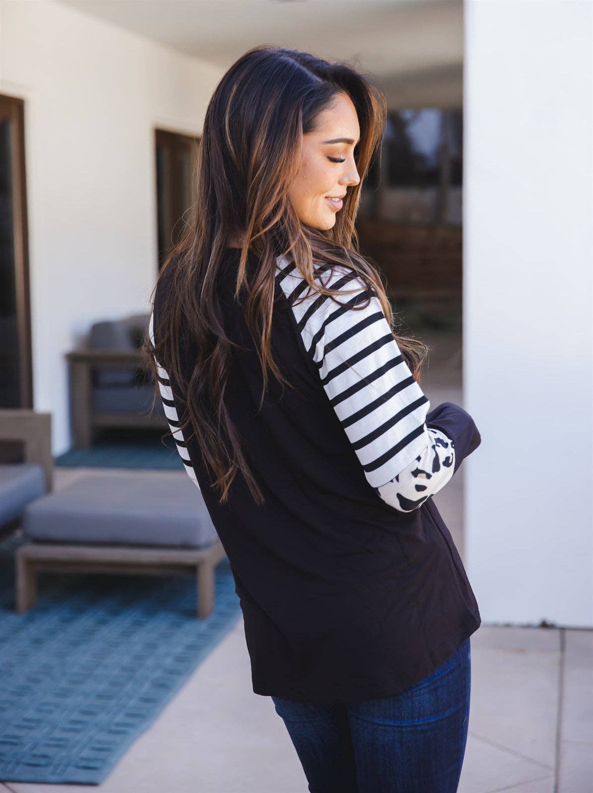 Stripe Animal Print Nancy Top: Orange / Small