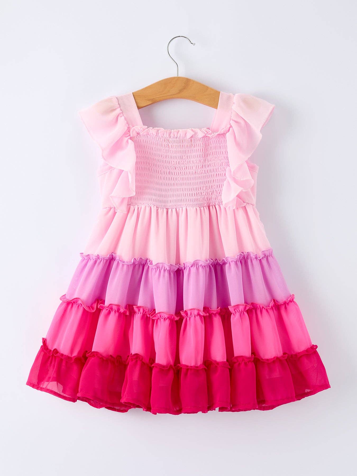 Ombre Ruffle Dress for Girls – Pink Gradient Layers: 7