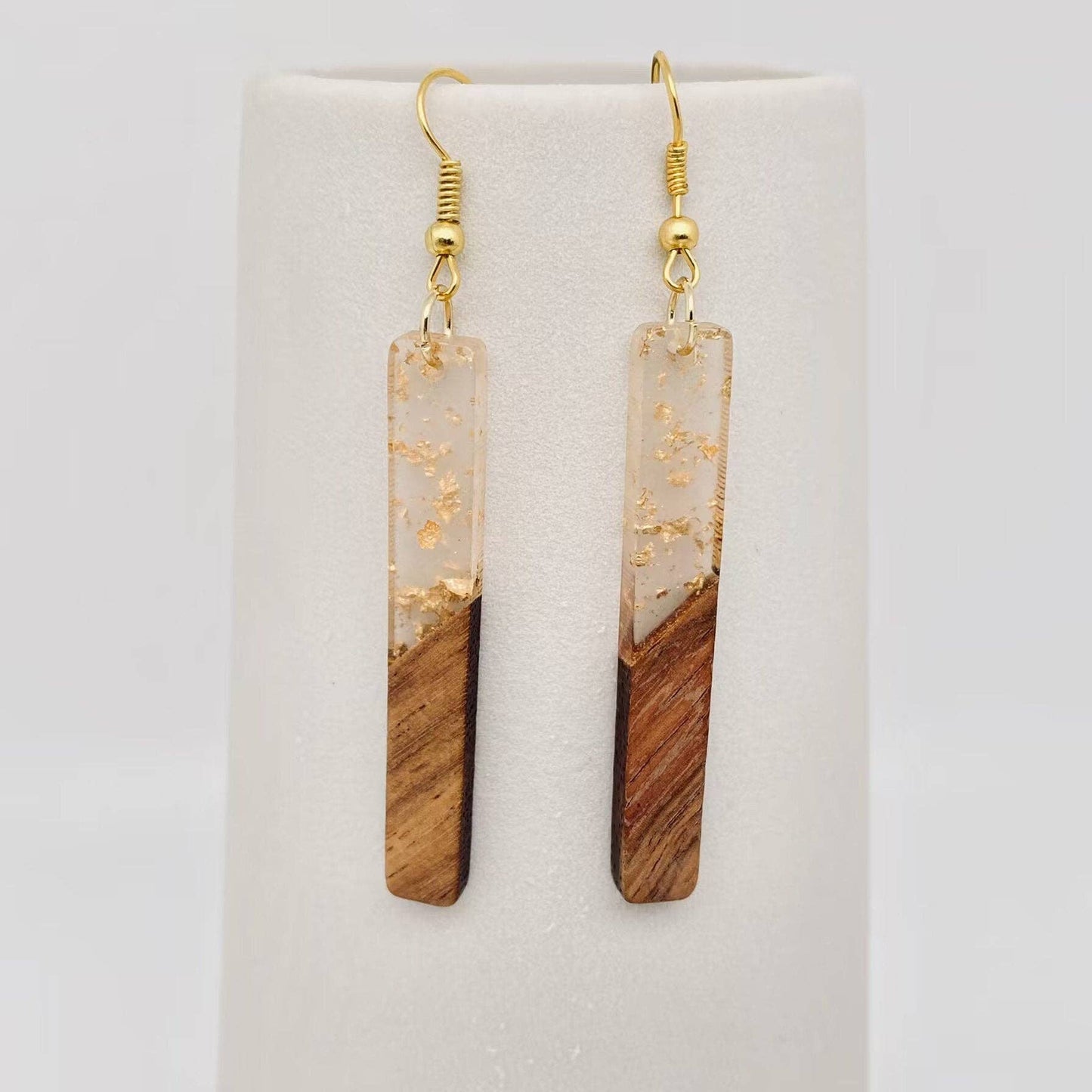 Geometric Shape Resin Wooden Stick Dangle Earrings: F