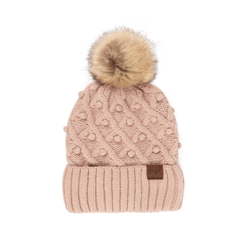 C.C Bobble Beanie Hat: Beige