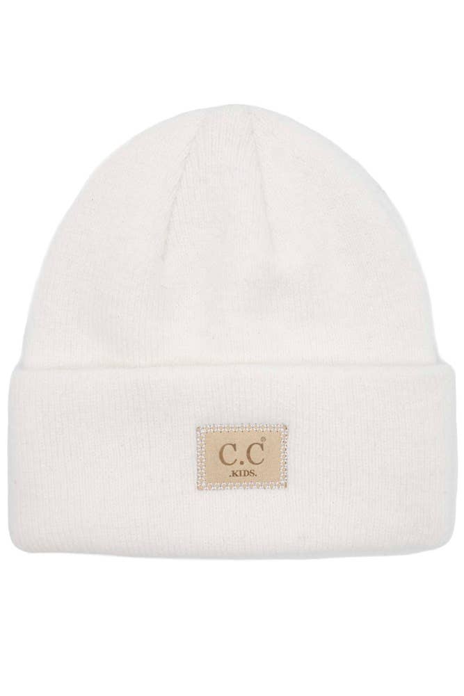C.C Kids Suede Patch Beanie Hat: Light Melange Gray