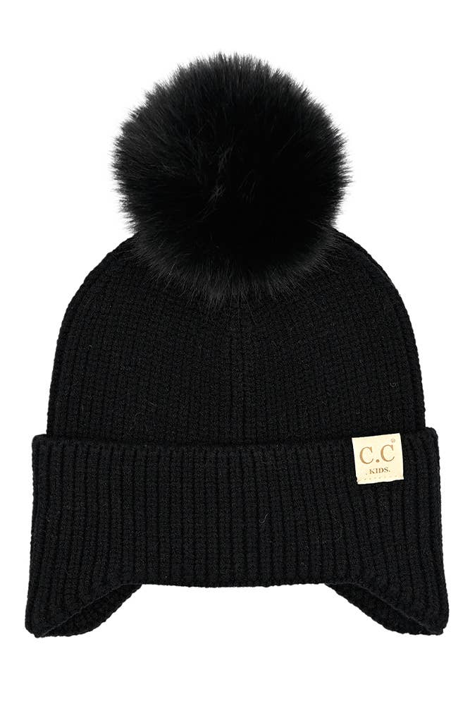 C.C Kids Ear Flap Pom Beanie: Lavender