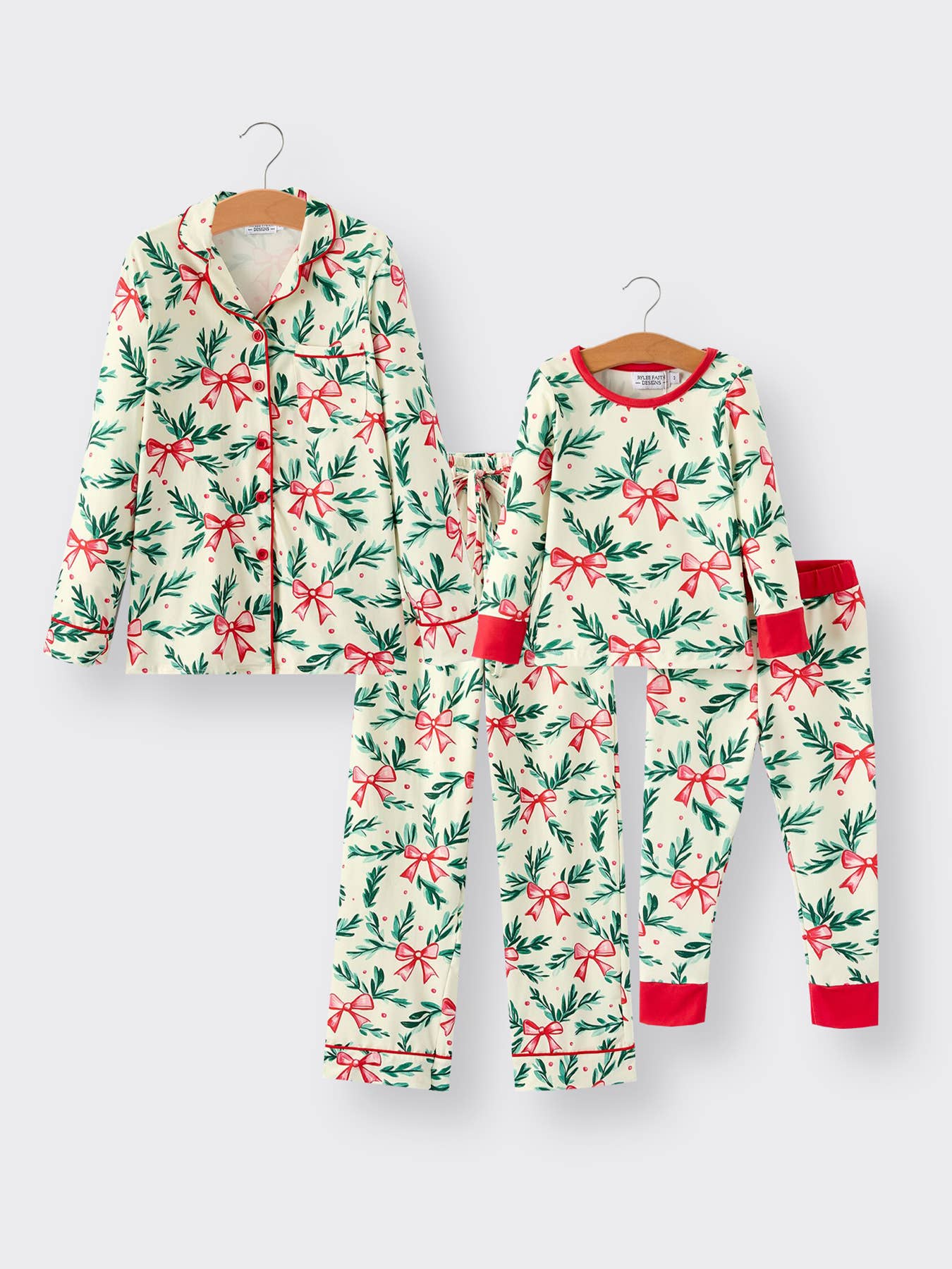 Mommy & Me Christmas Bow and Holly Print Pajama Set: 4 / KIDS