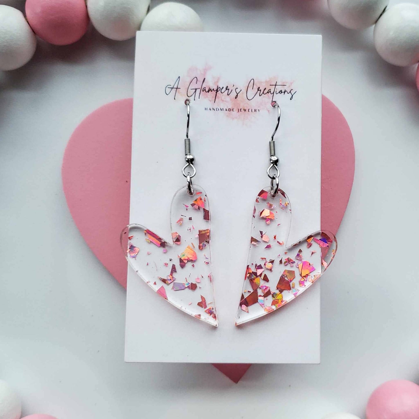 Rosegold Flakes Whimsy Heart Valentine's Acrylic Earrings
