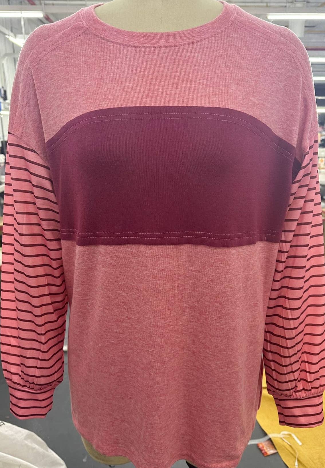 Colorblocked fall sloucy striped long-sleeved sweatshirts: Green / M