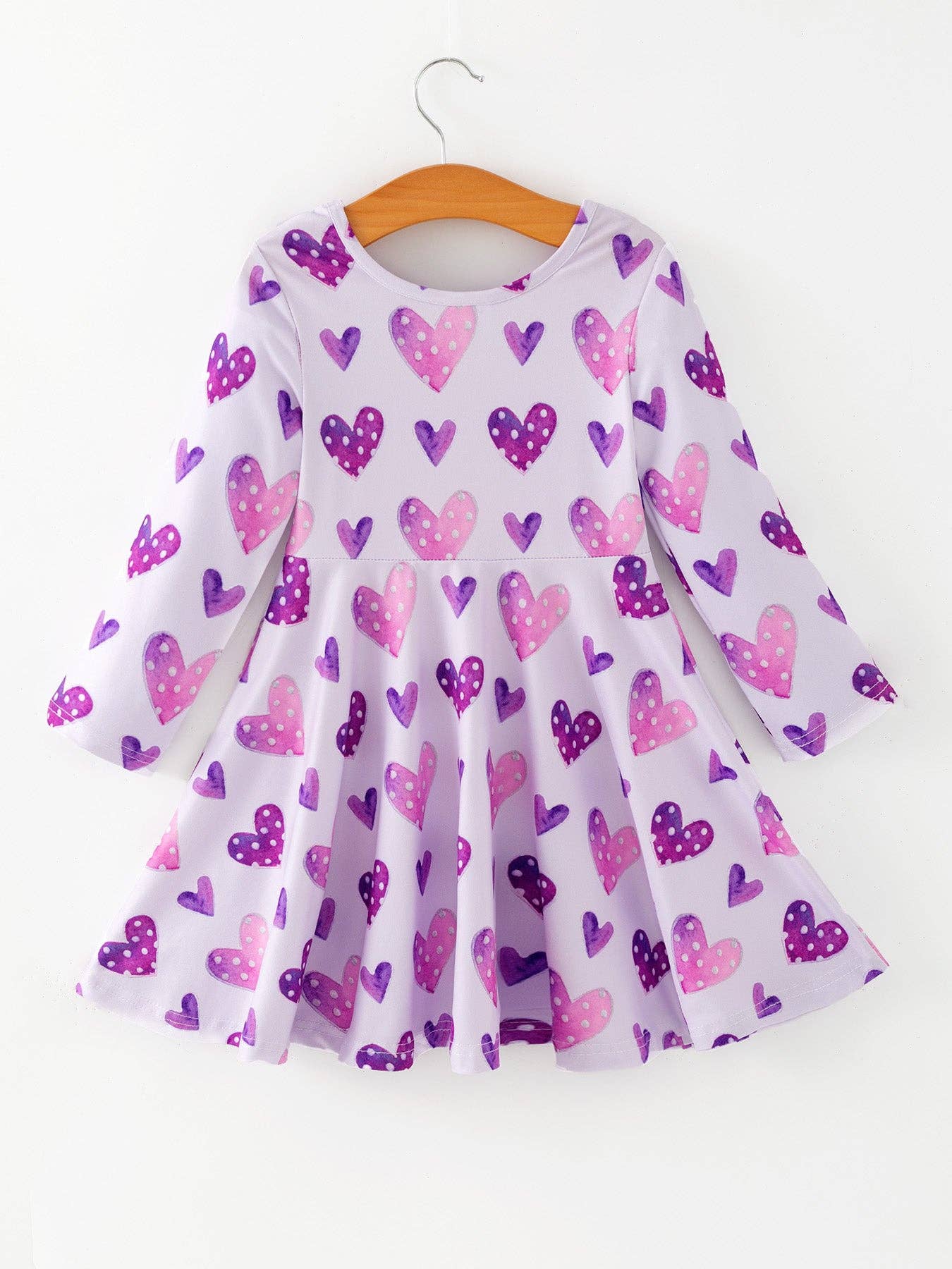 Girls Valentine's Day Cute Purple Heart Polka Dot Dress: 4