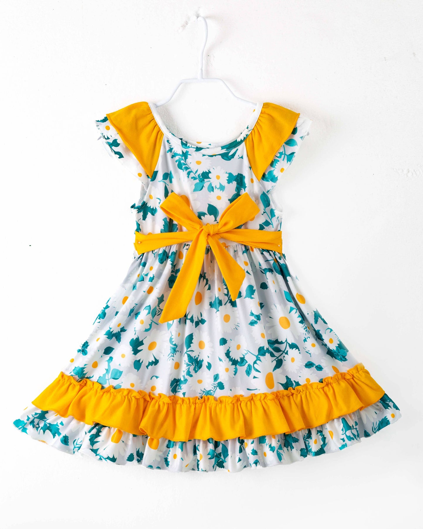 Spring Blue Daisy Ruffle Girl Dress Kids Clothing: 3Y