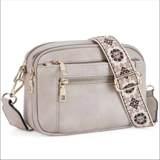 Multi Functional Zipper Crossbody Bag: Medium / Gray