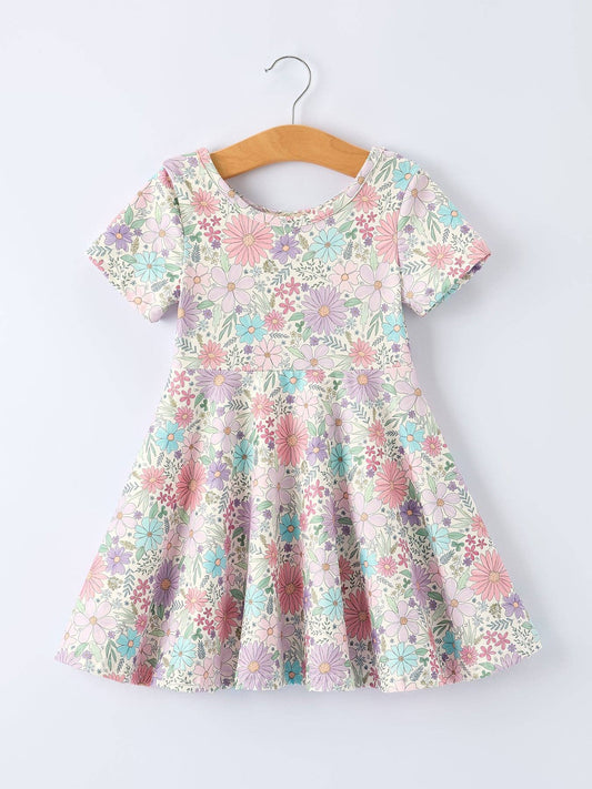 Spring Pastel Floral Girls Casual Dress: 8/9