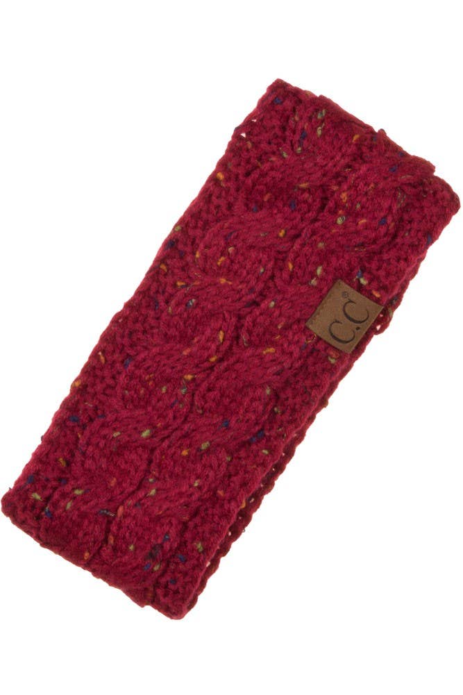 C.C Chunky Knit Confetti Sherpa Lined Headband: Dark Gray