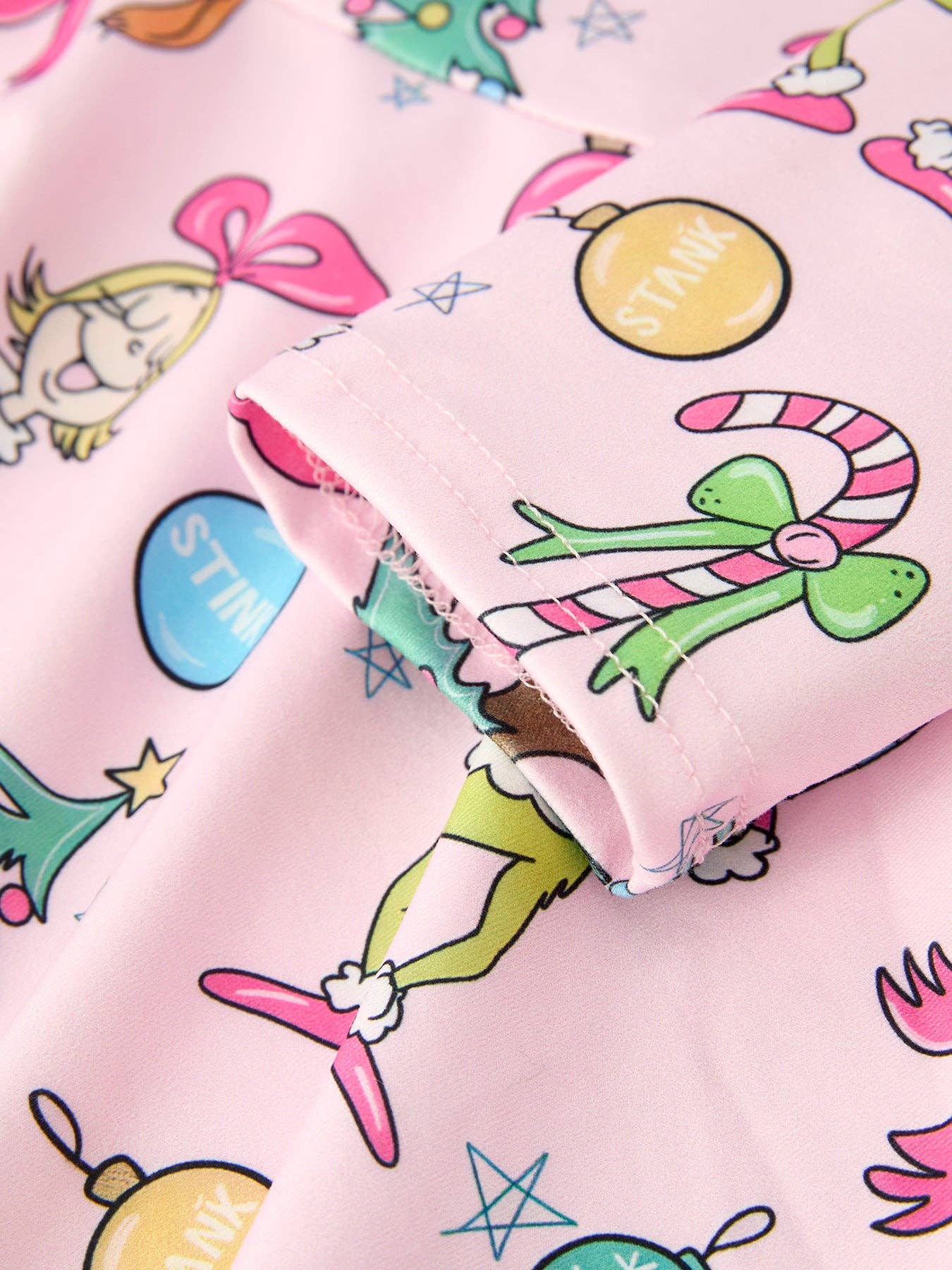 Pink Christmas Character Print Long Sleeve Girls Dress: 8/9