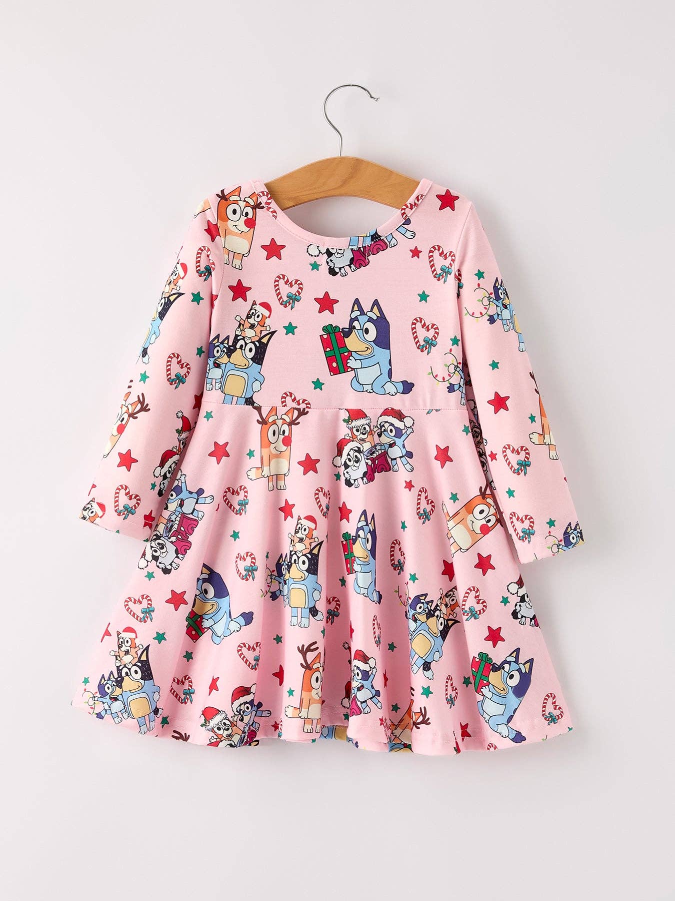 Winter Christmas Character Print  Pink Girls Dress: 8/9