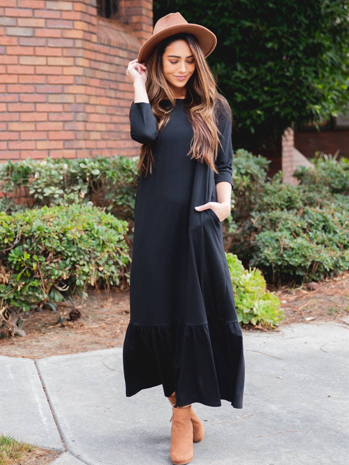 3/4 Sleeve Maxi Sander Dress: Green / Large