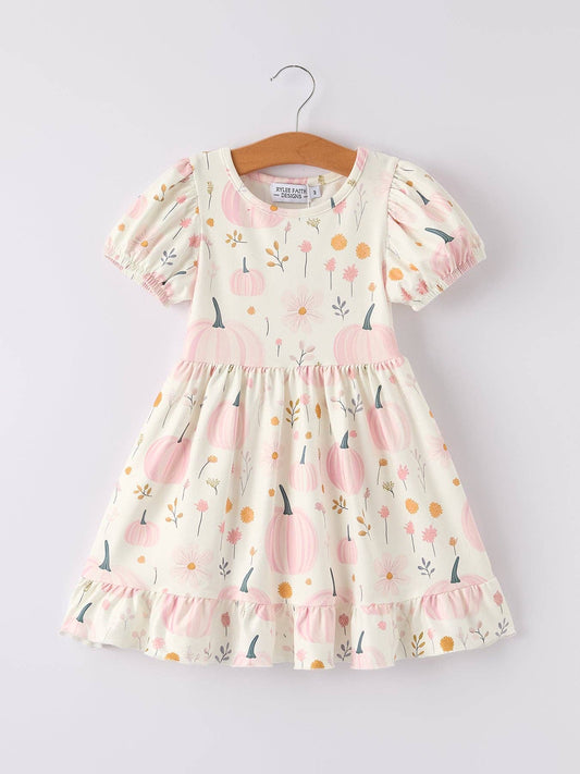 Halloween Cute Pumpkin Print Girls Dress: 5
