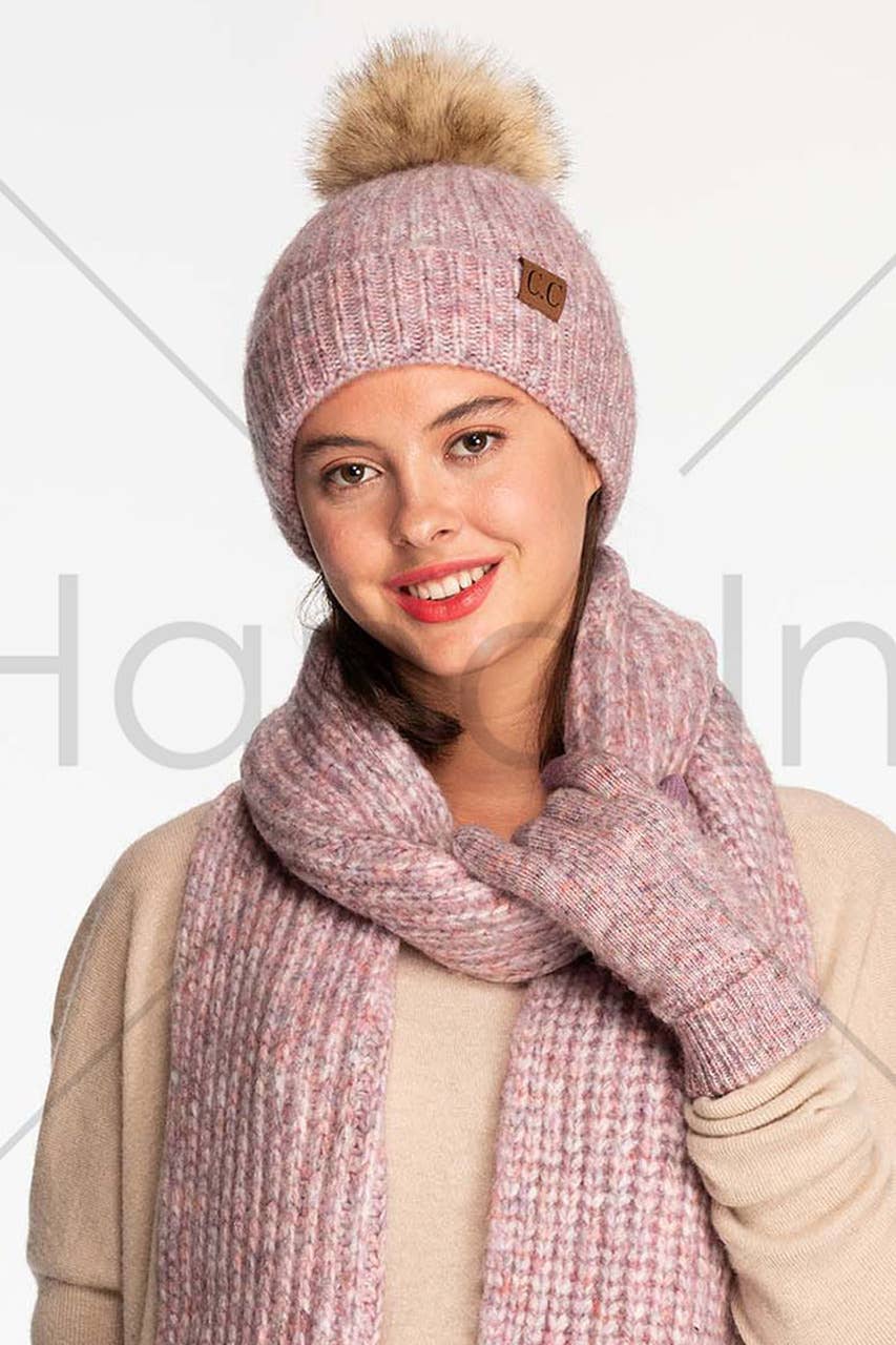 C.C Classic Rib Beanie with Faux Fur Pom Winter Hat: Iris