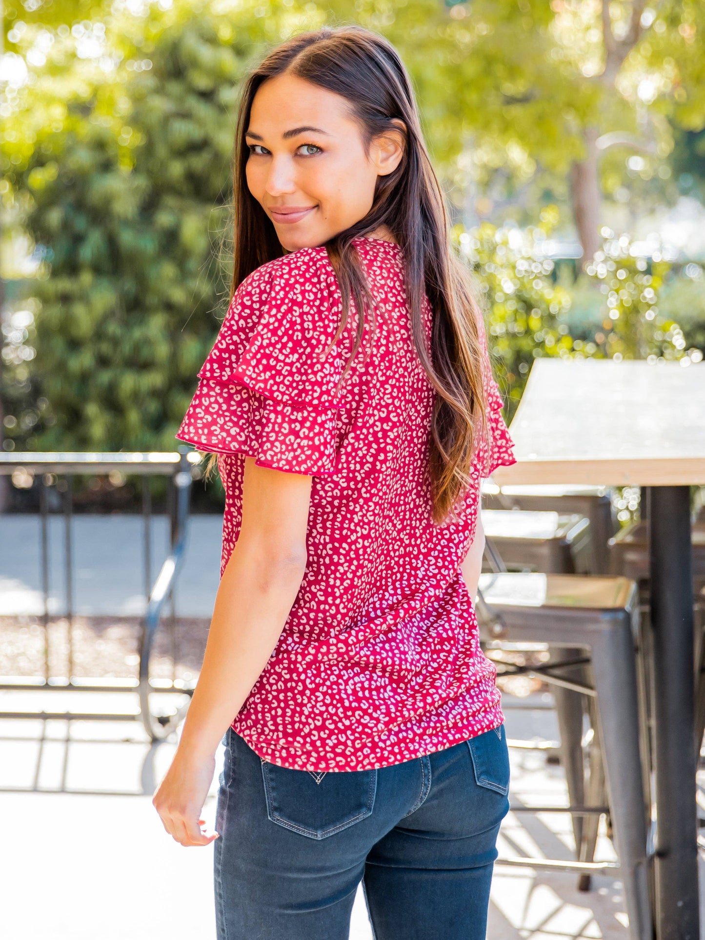 May Ruffle Sleeve Top: Dot Mint Green / Large