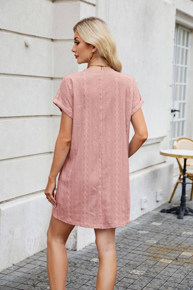 CWDSD8728_CREWNECK POCKET LOOSE FIT MIDI T-SHIRT DRESS: PINK / (M) 1