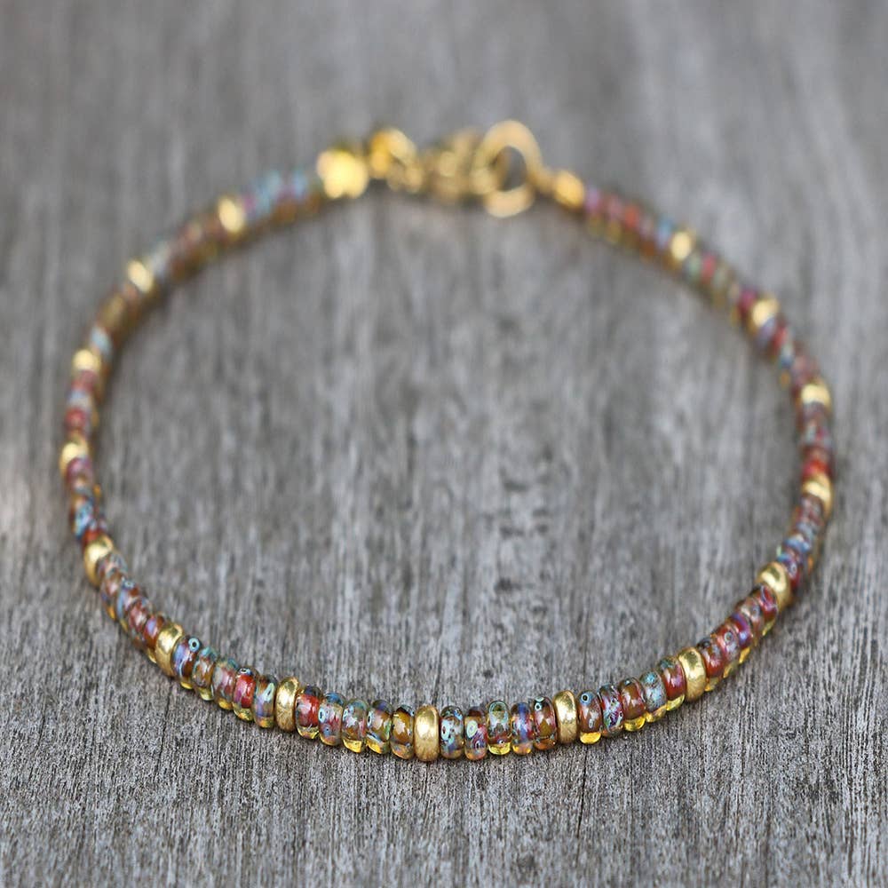 Metal Mixed Pattern Stone Beaded Ankle Chain: Blue / Medium