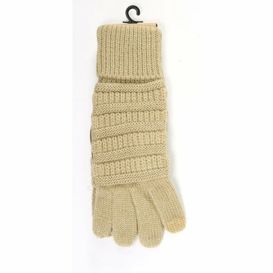 Metallic Cable Knit Women's CC Gloves: Metallic Gold
