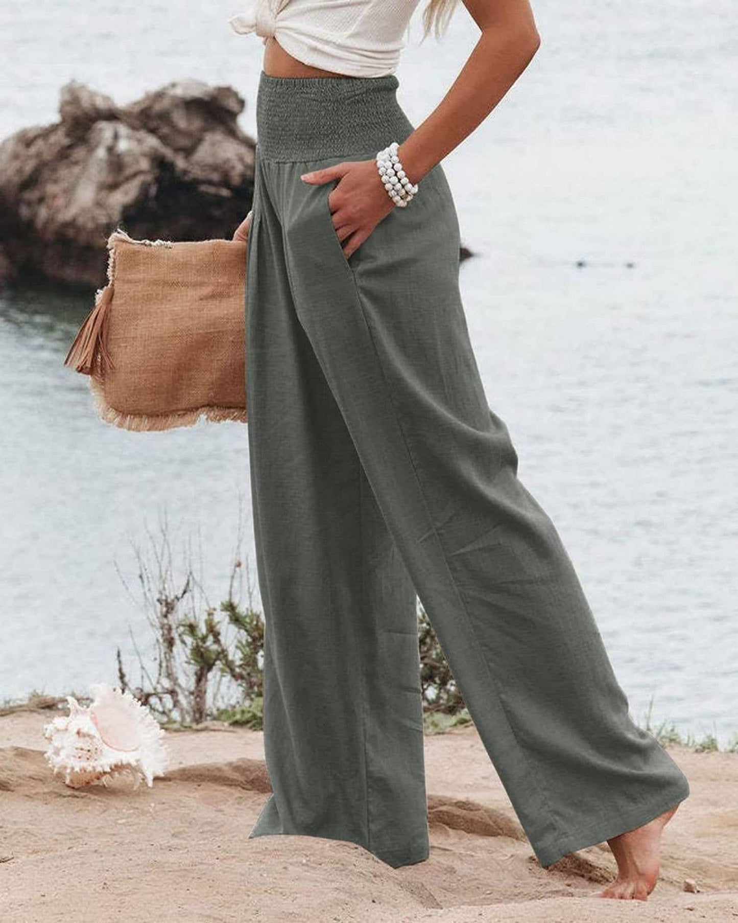 STYLE COTTON SLACKS MADE OF OLD MID-RISE SLACKS: BEIGE / (L) 1