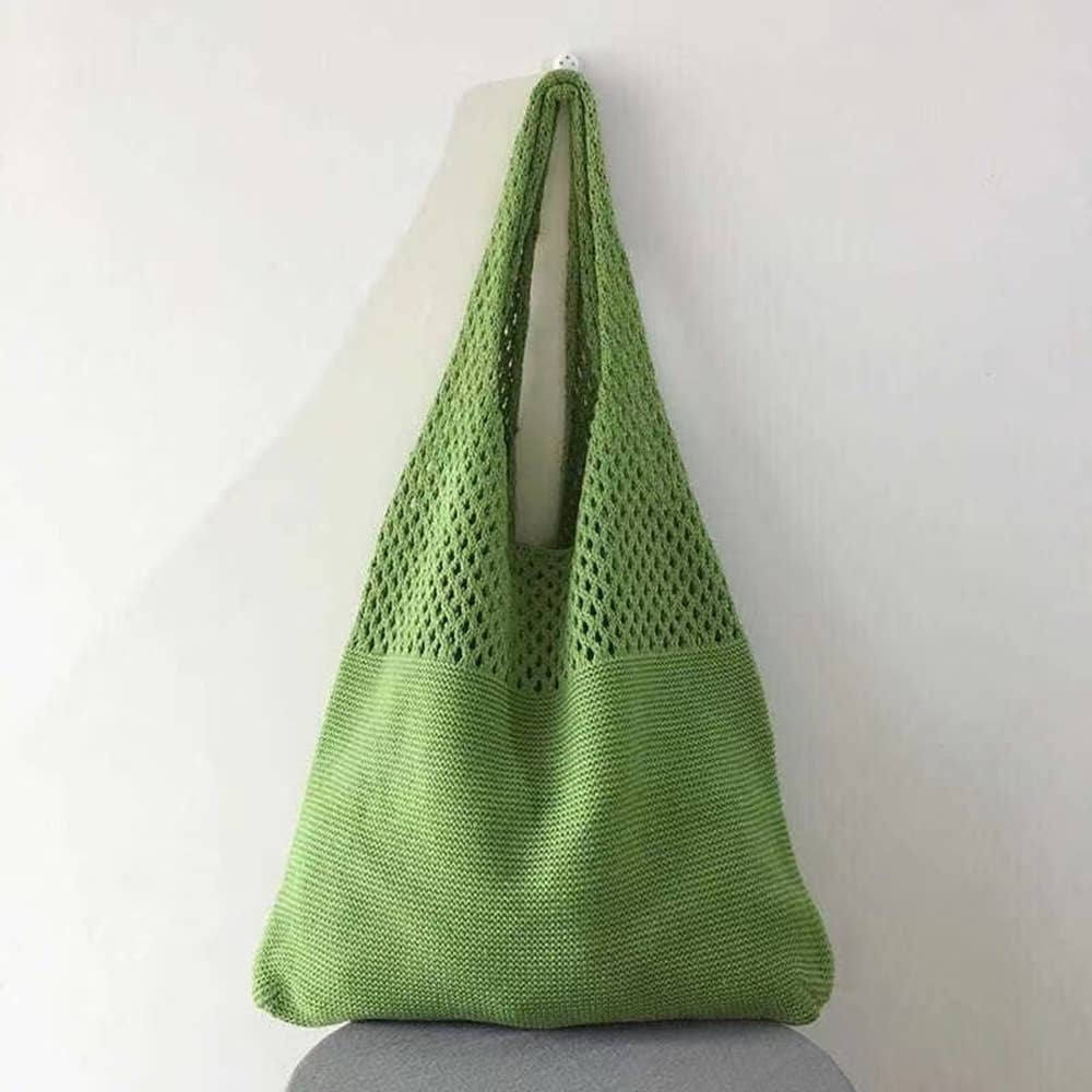Solid Color Knitted Bag: Beige