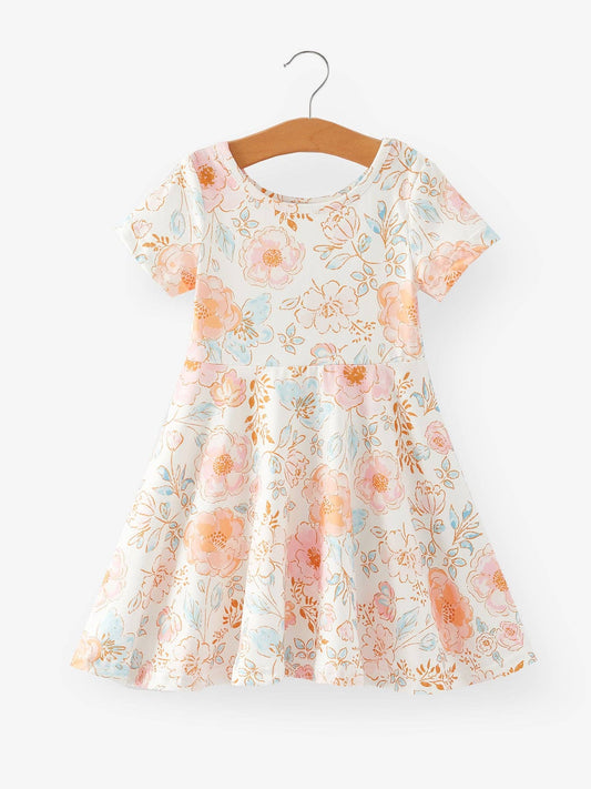 Spring and Summer Floral Print Milk Silk Girls Dress: 2