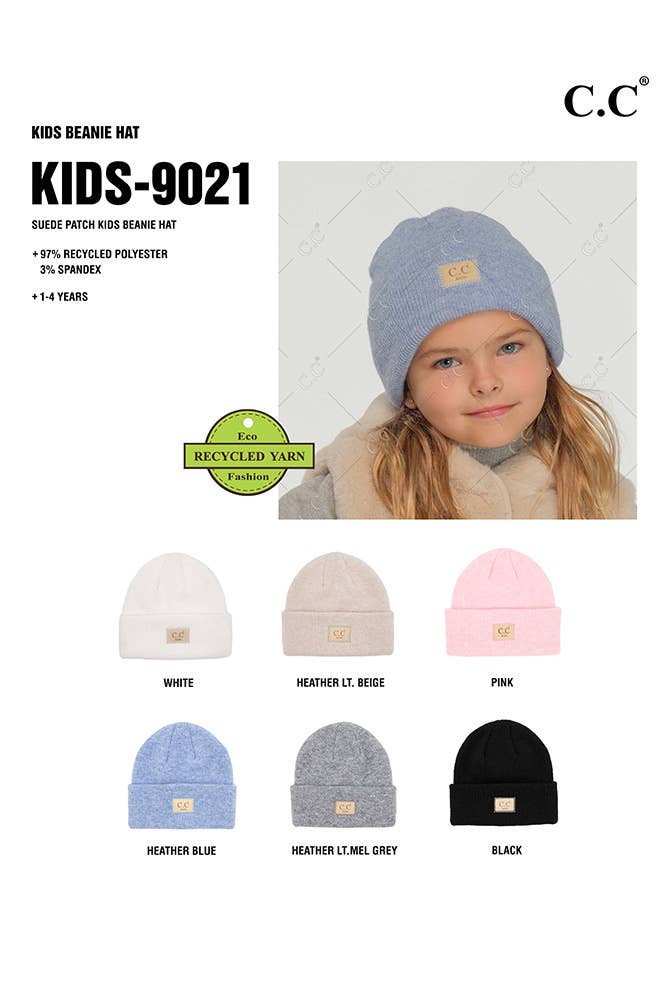 C.C Kids Suede Patch Beanie Hat: Light Melange Gray