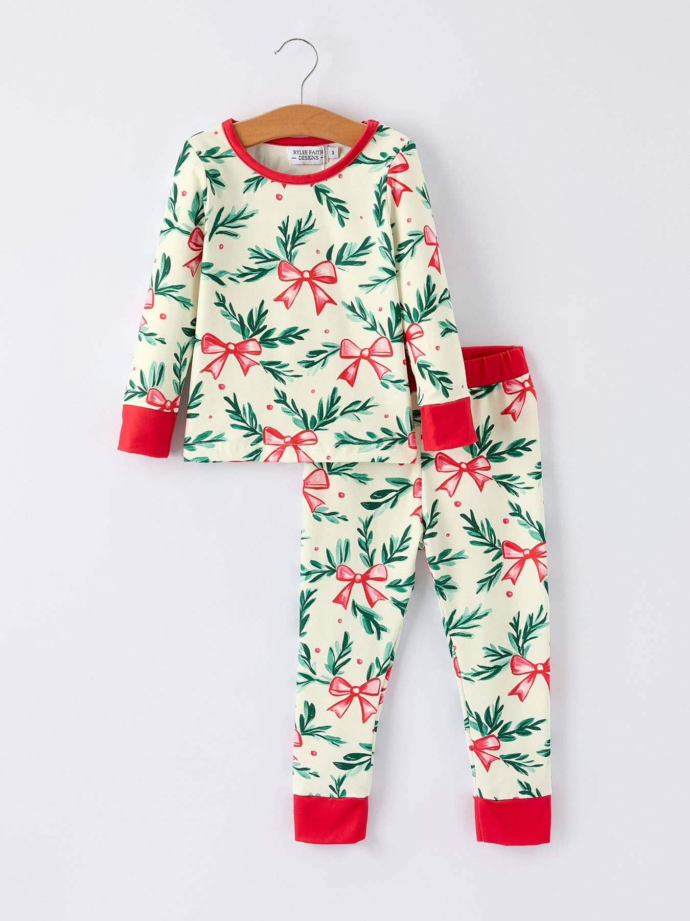 Mommy & Me Christmas Bow and Holly Print Pajama Set: 3 / KIDS