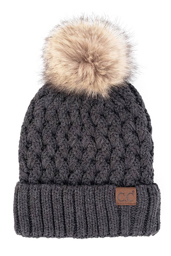 C.C Lattice Crossover Stitch Beanie Winter Hat: Clay
