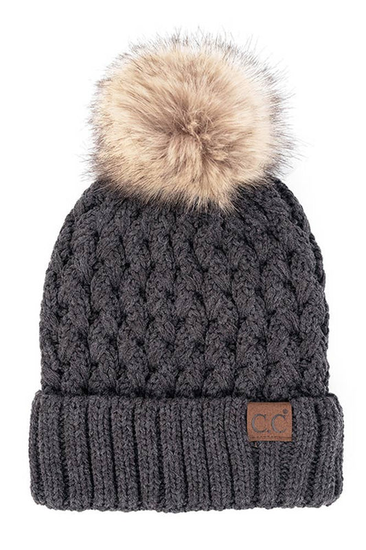 C.C Lattice Crossover Stitch Beanie Winter Hat: Charcoal