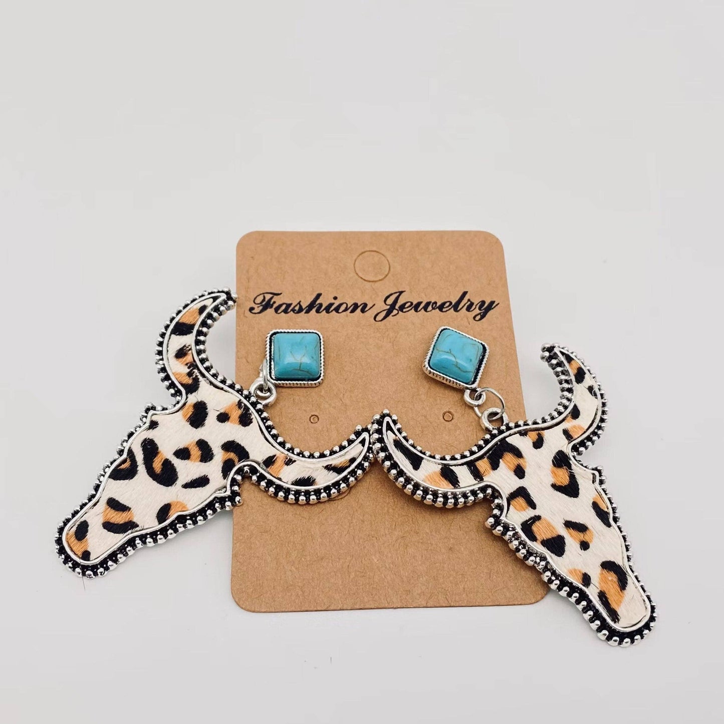 Western Style Cowhide Cowhead Shape Stud Earrings - WJ: 1