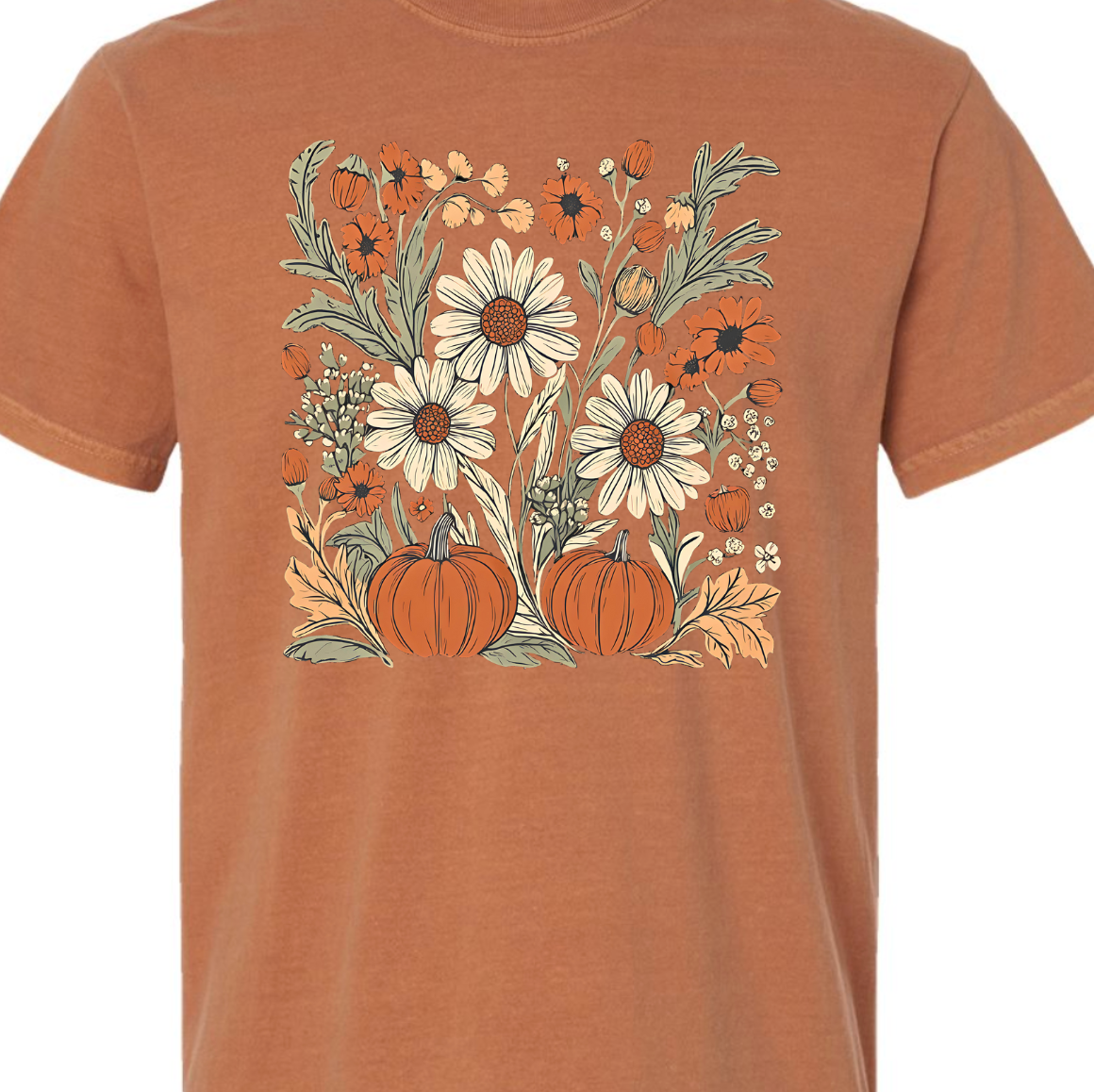 Boho Fall Floral Comfort Color Tee: Pepper / Large